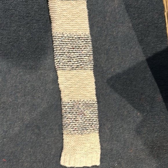 Mudd Sweater Cream Blue  Gray Stripe Small Long Off Shoulder Knit Crochet - Picture 8 of 9